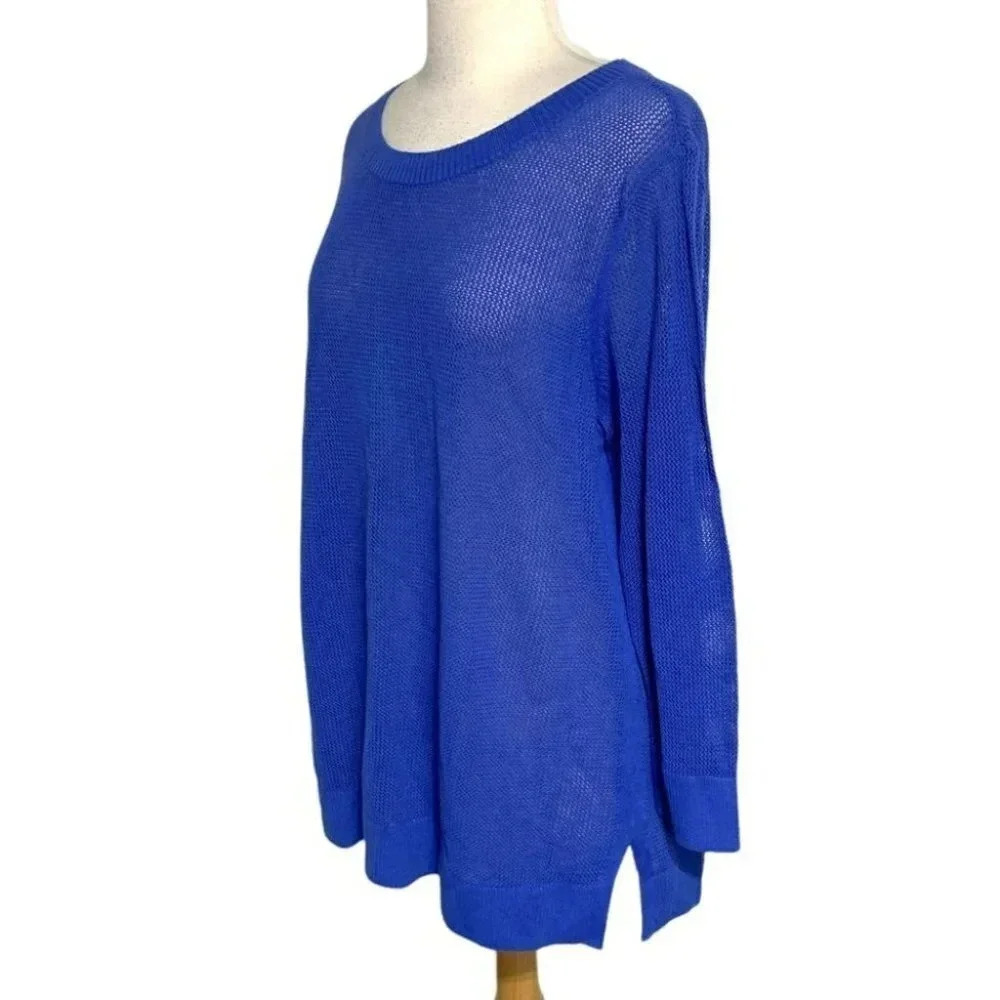 T by Talbots XL‎ blue mesh scoop neck sweater
